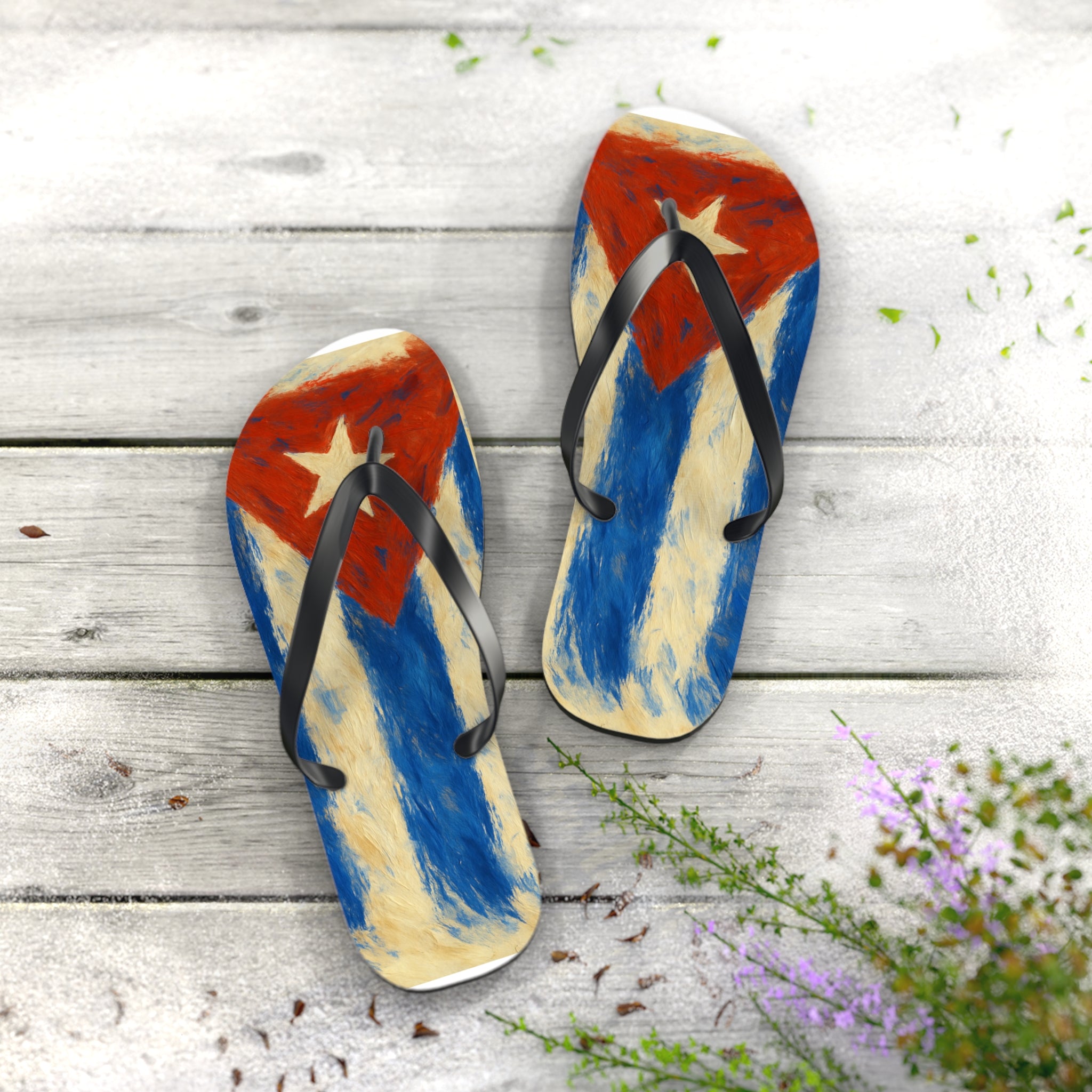 Cuban Flag Flip Flops - Summer Sandals, Beachwear, Vacation Essentials, Tropical Gift, Poolside Comfort