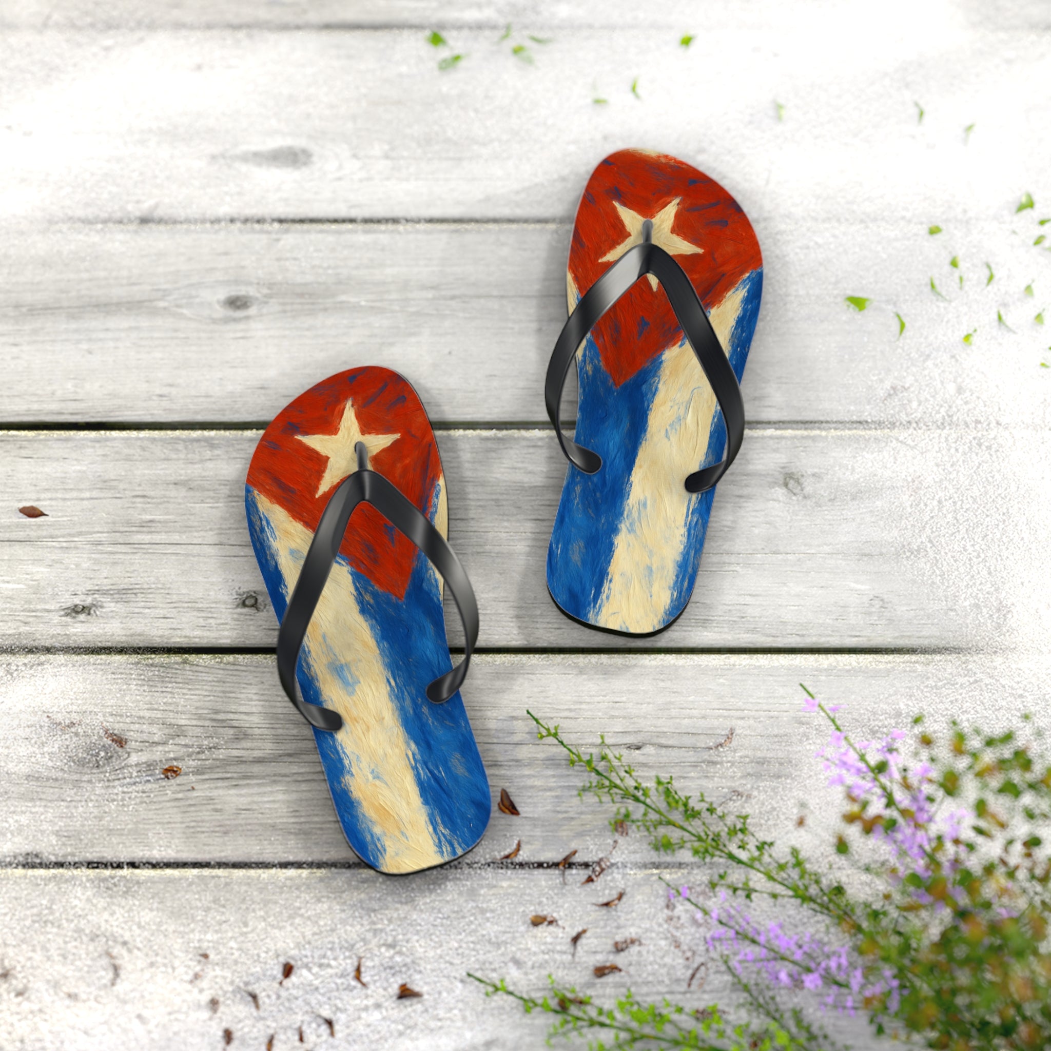 Cuban Flag Flip Flops - Summer Sandals, Beachwear, Vacation Essentials, Tropical Gift, Poolside Comfort